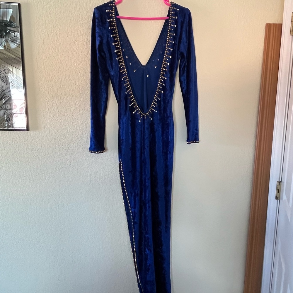 Long royal blue suede dress
